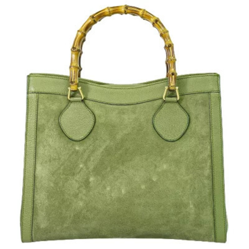 Gucci Bamboo Shopper Tote Suede Leather Green